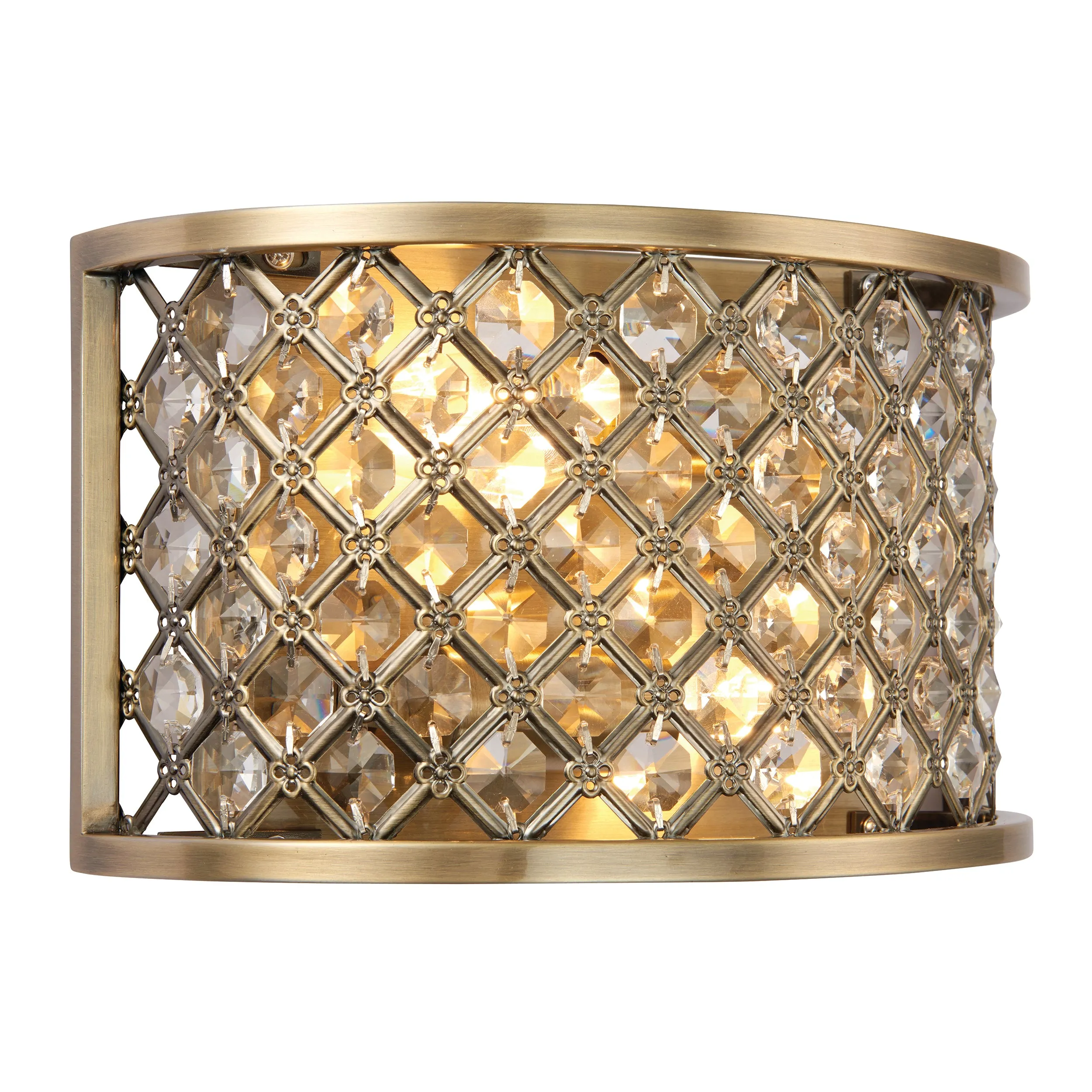 Endon 70559 Hudson 2lt Wall Antique brass plate & clear crystal 2 x 60W E14 golf (Required)