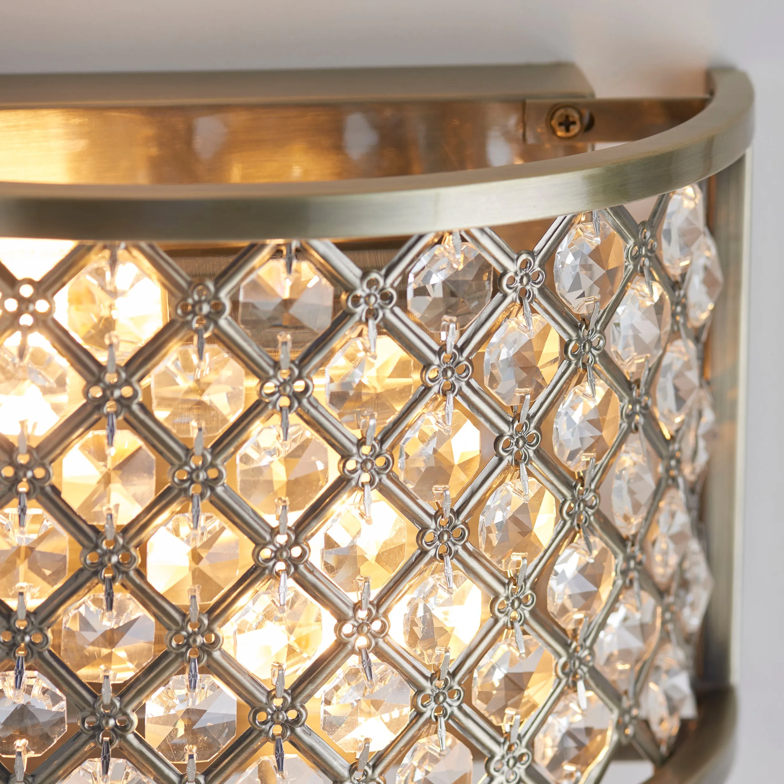 Endon 70559 Hudson 2lt Wall Antique brass plate & clear crystal 2 x 60W E14 golf (Required)