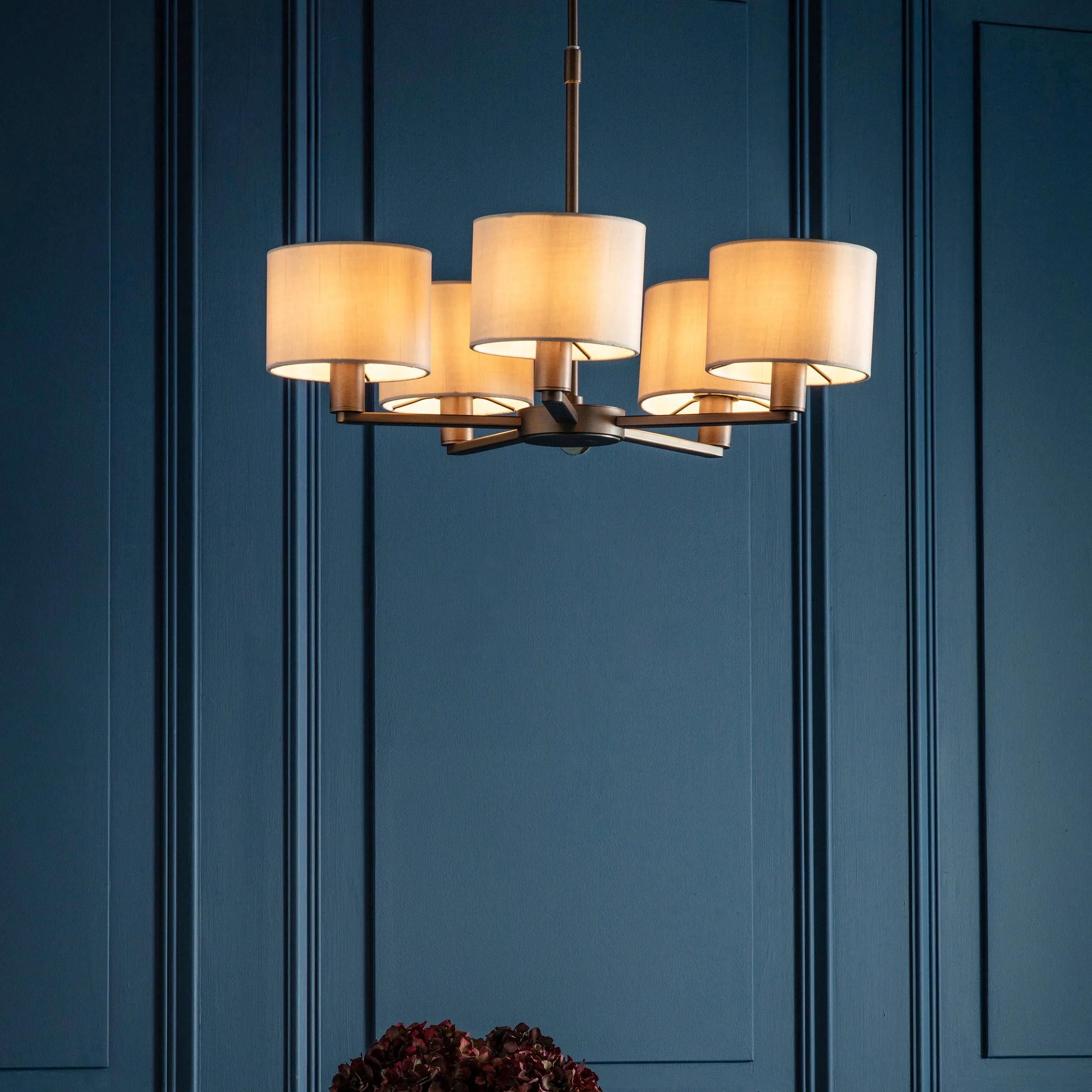 Endon 73017 Daley 5lt Pendant Dark antique bronze plate & marble fabric 5 x 40W E14 candle (Required)