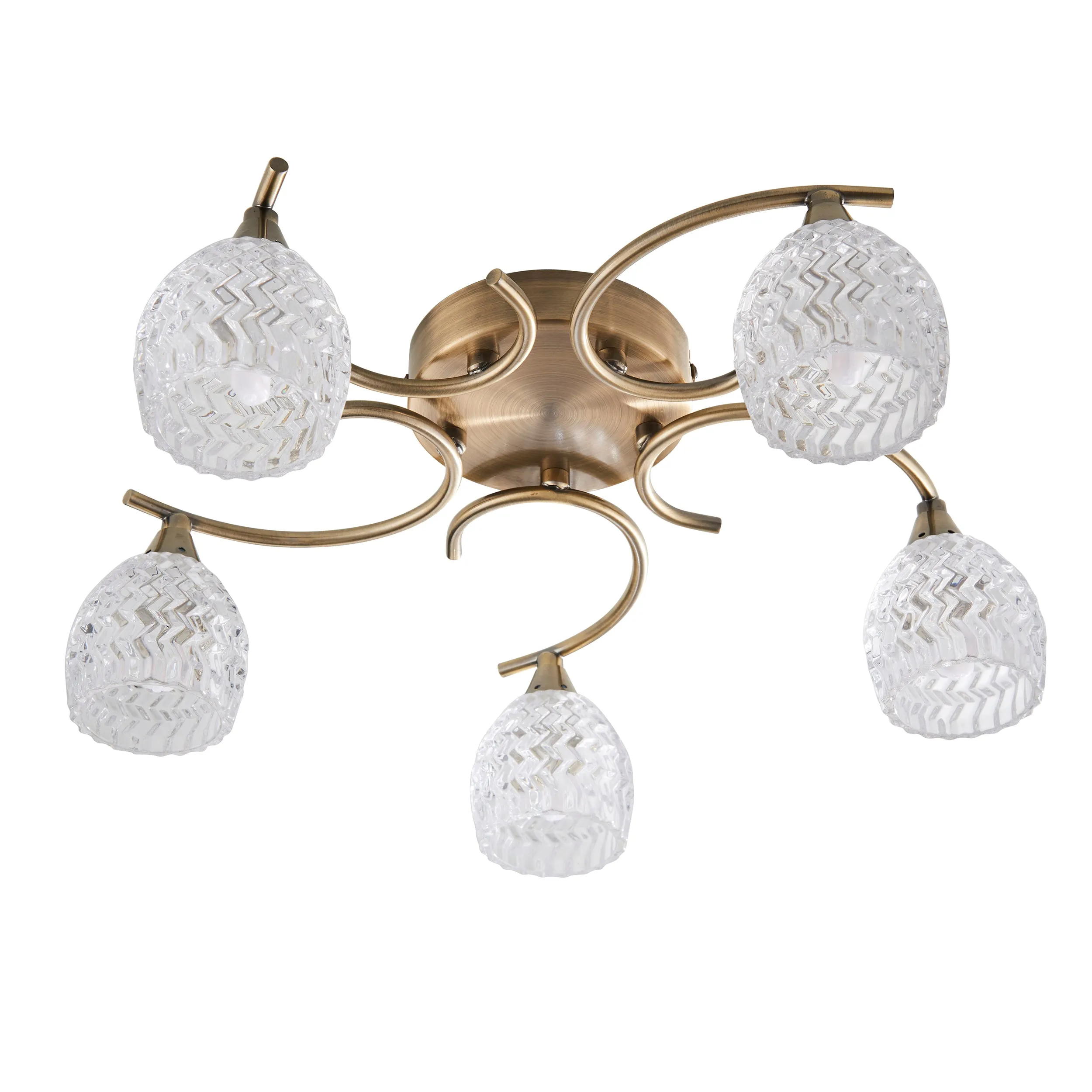 Endon BOYER-5AB Boyer 5lt Semi flush Antique brass plate & clear glass 5 x 33W G9 clear capsule (Required)