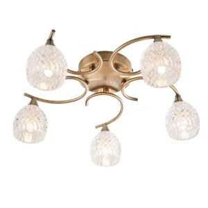 Endon BOYER-5AB Boyer 5lt Semi flush Antique brass plate & clear glass 5 x 33W G9 clear capsule (Required)