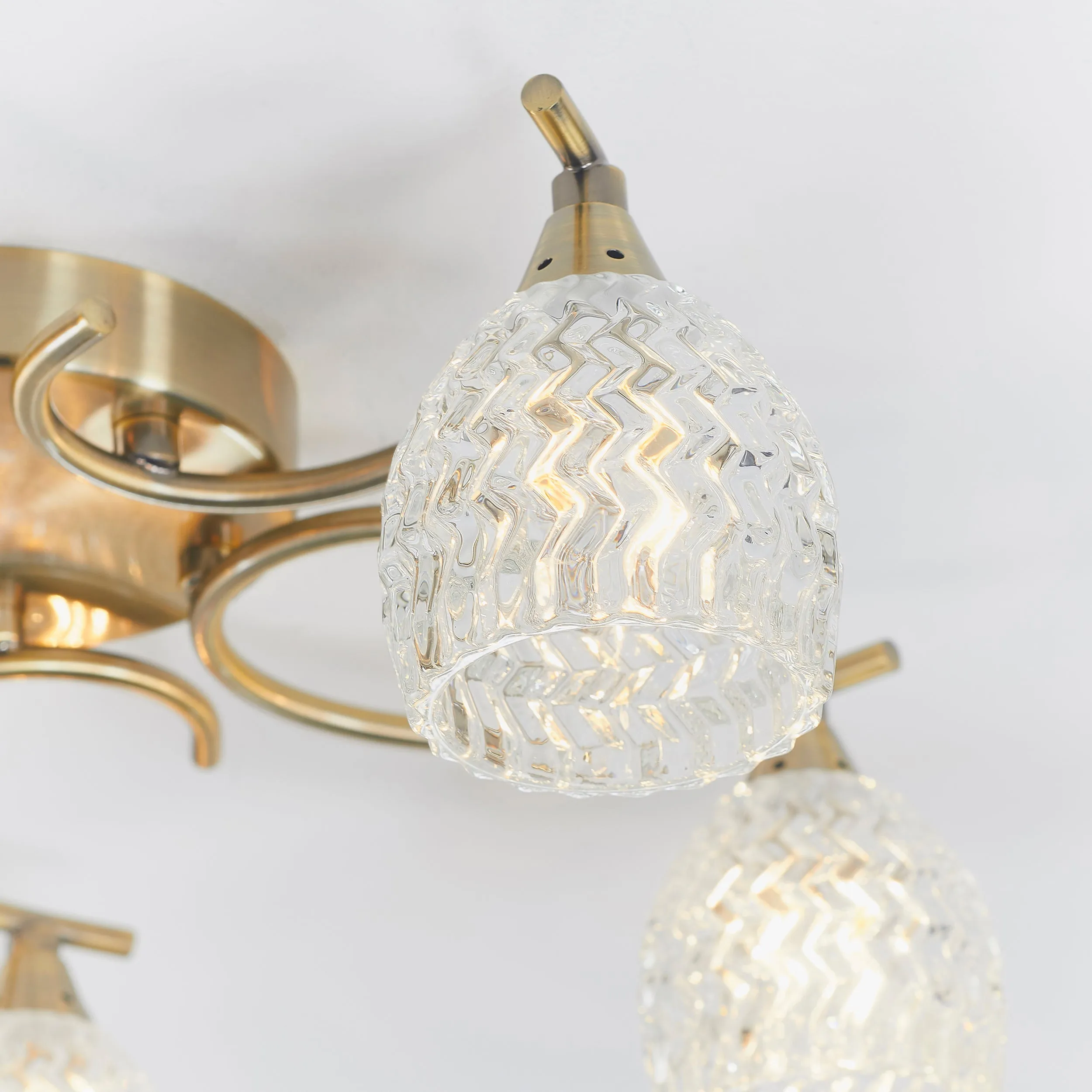 Endon BOYER-5AB Boyer 5lt Semi flush Antique brass plate & clear glass 5 x 33W G9 clear capsule (Required)