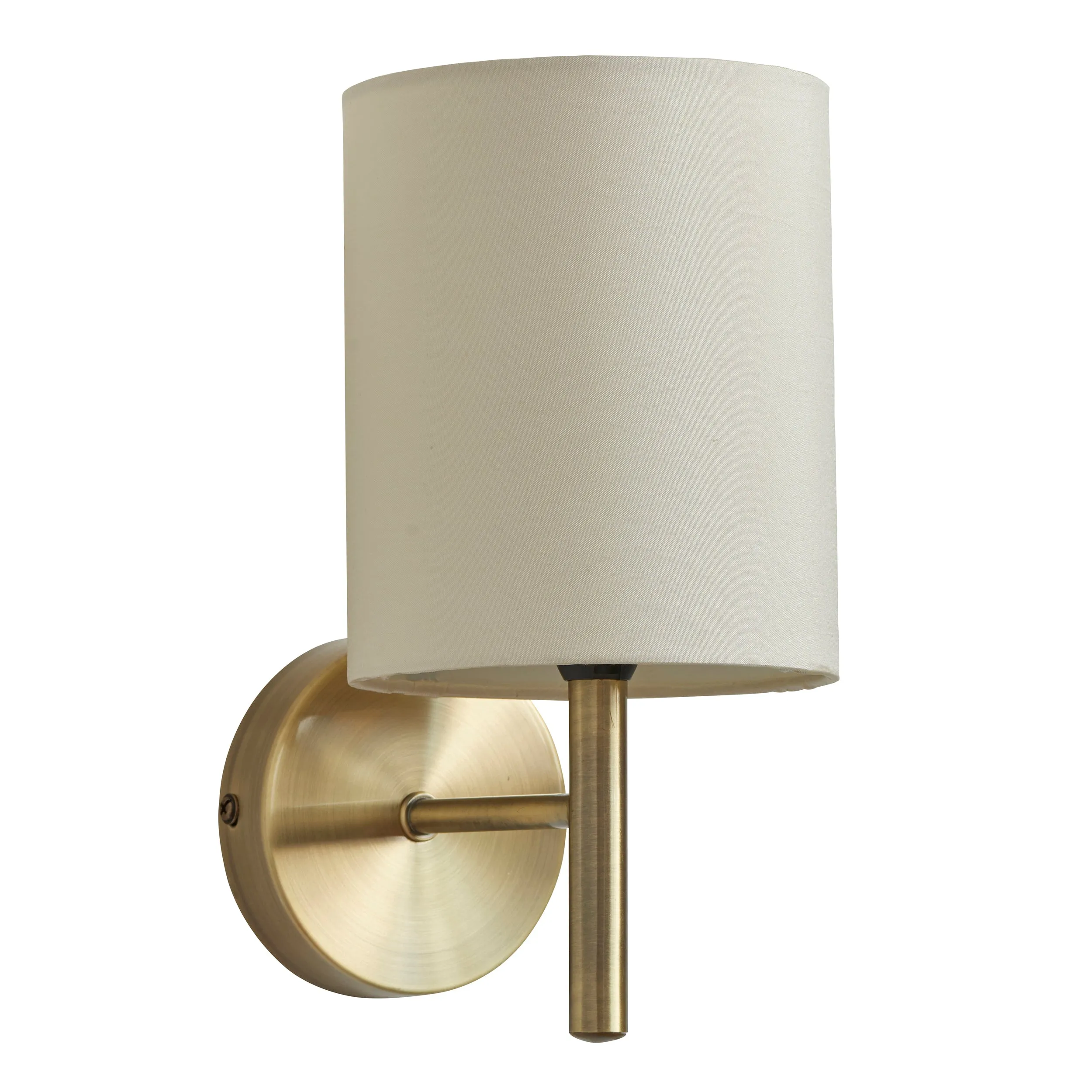 Endon BRIO-1WBAB Brio 1lt Wall Antique brass plate & cream fabric 40W E14 golf (Required)