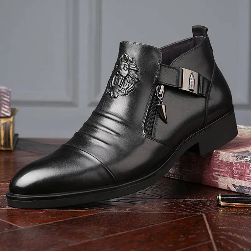 👞Free Shipping👞Men's Leather Ankle Boots with Double Side Zipper and Pointed Toe