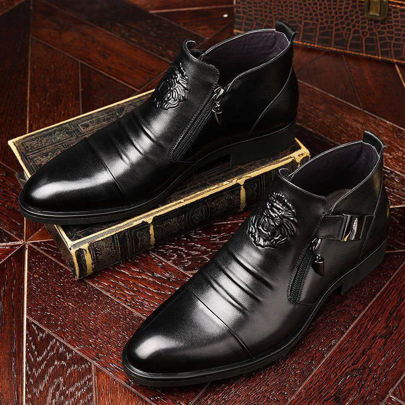 👞Free Shipping👞Men's Leather Ankle Boots with Double Side Zipper and Pointed Toe
