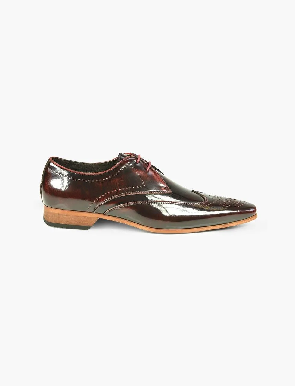 FRONT Mens Long Semi - Square Tyson Derby  Lace Up Shoes Burgundy UK 7 to UK 12
