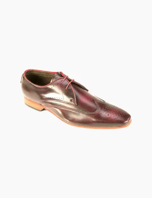 FRONT Mens Long Semi - Square Tyson Derby  Lace Up Shoes Burgundy UK 7 to UK 12