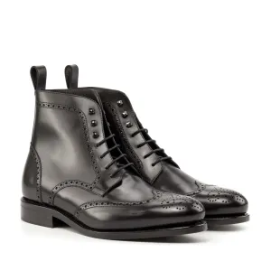 Full Brogue Boot in Black Box Calf