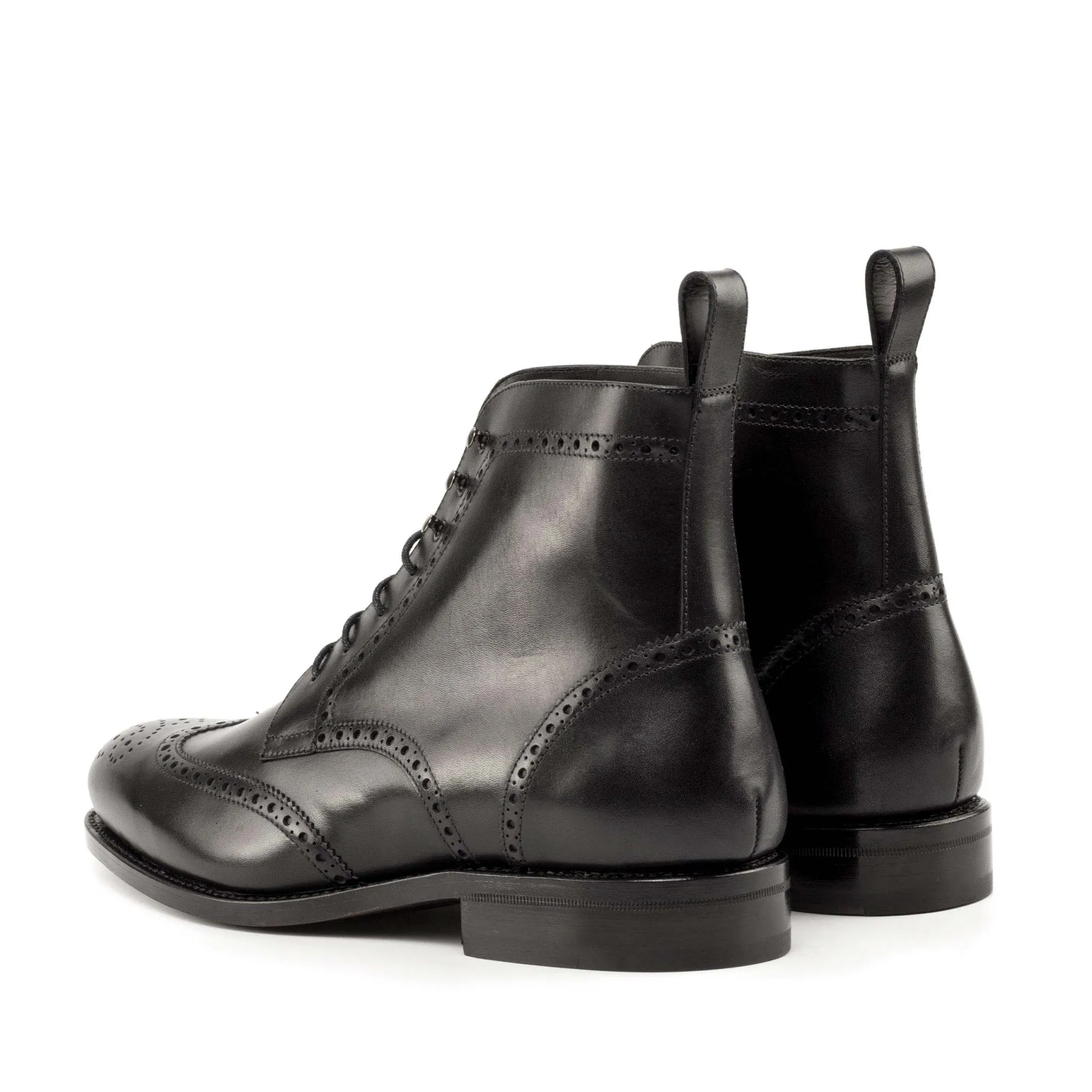 Full Brogue Boot in Black Box Calf