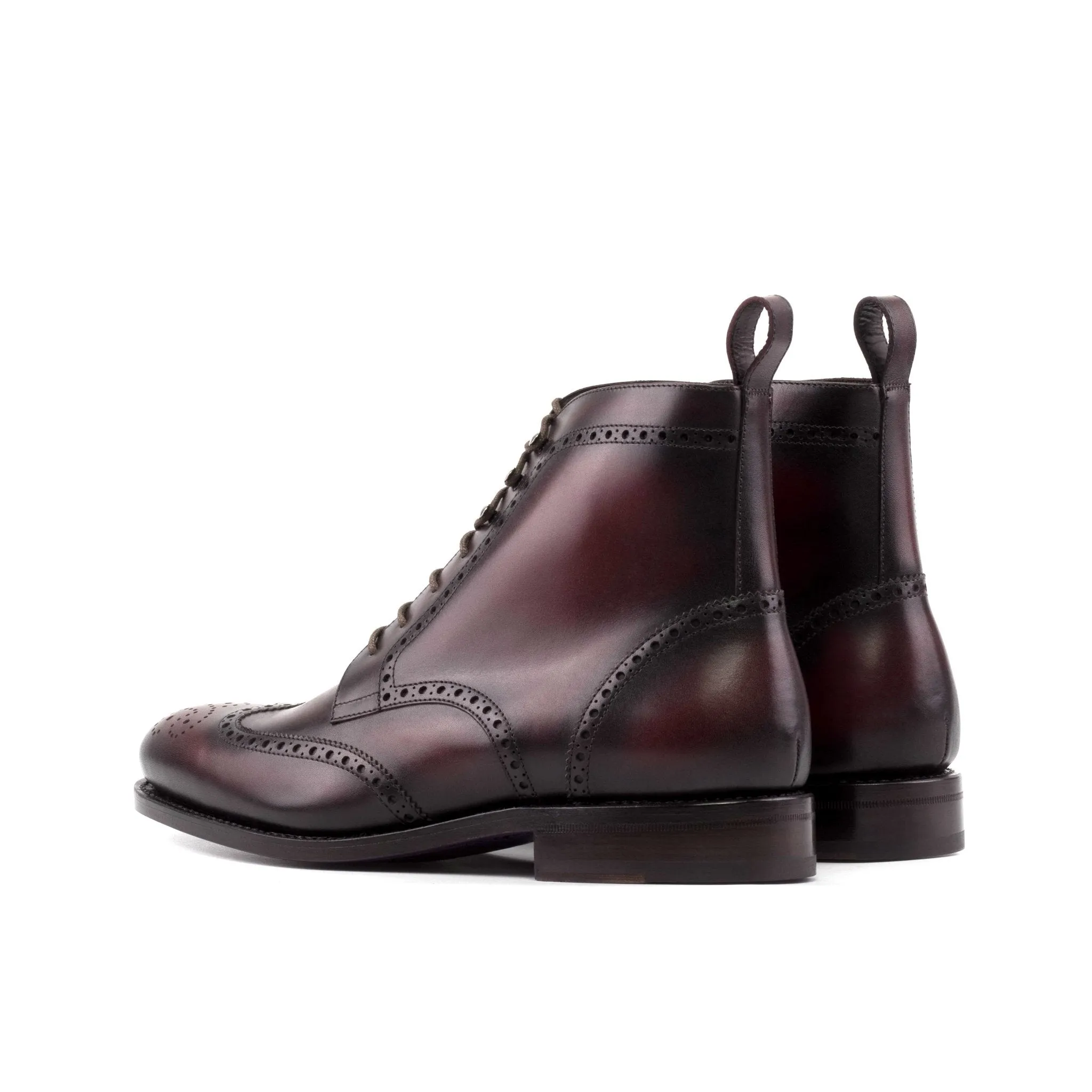 Full Brogue Boot in Burgundy Box Calf