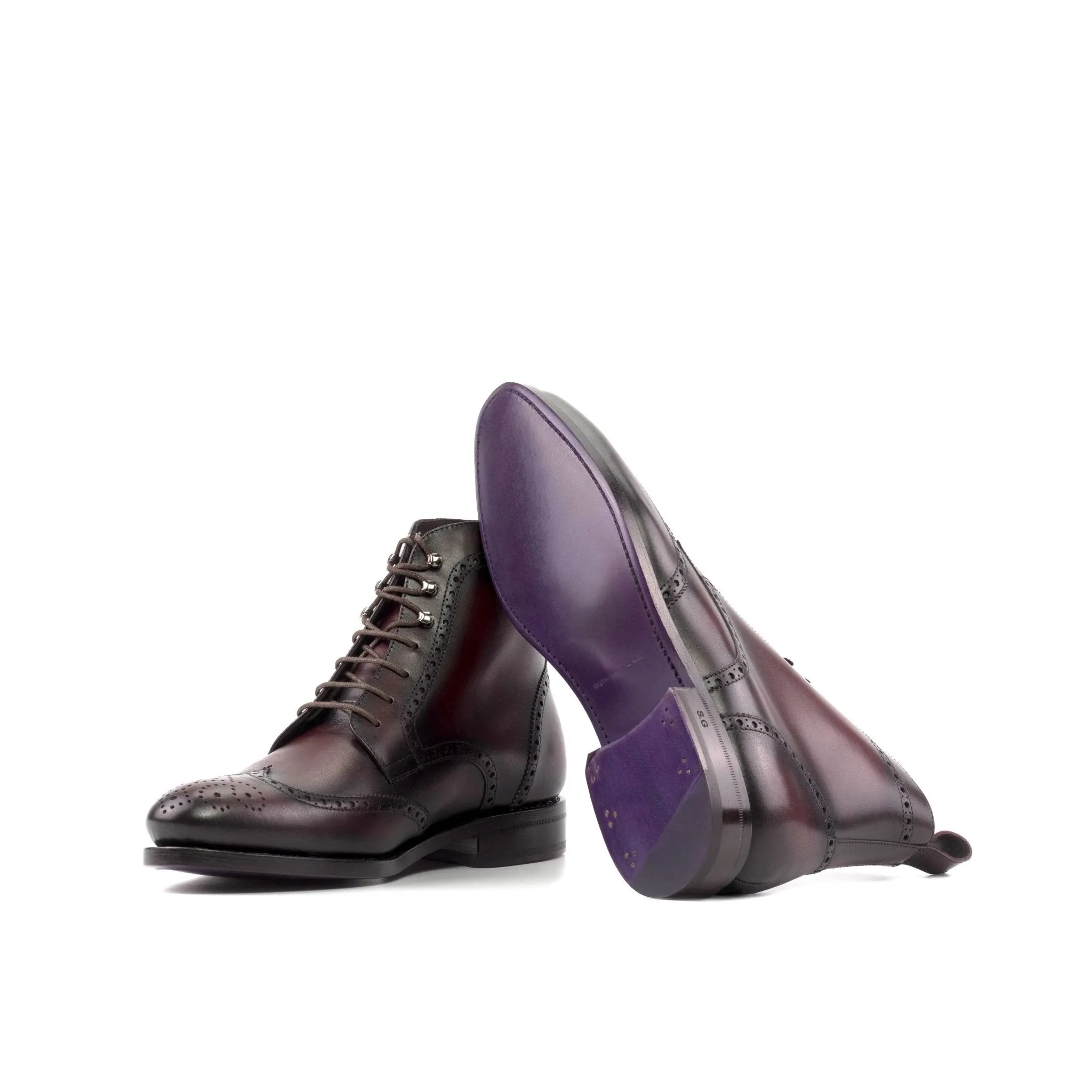 Full Brogue Boot in Burgundy Box Calf