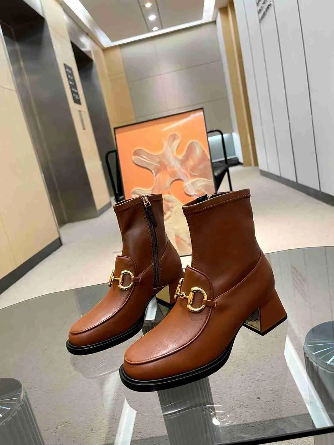 GG HORSEBIT PLAQUE ANKLE BOOTS BROWN 719830 1DO50 2347