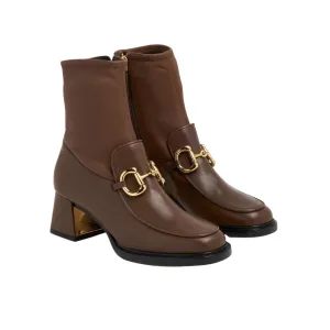 GG HORSEBIT PLAQUE ANKLE BOOTS BROWN 719830 1DO50 2347