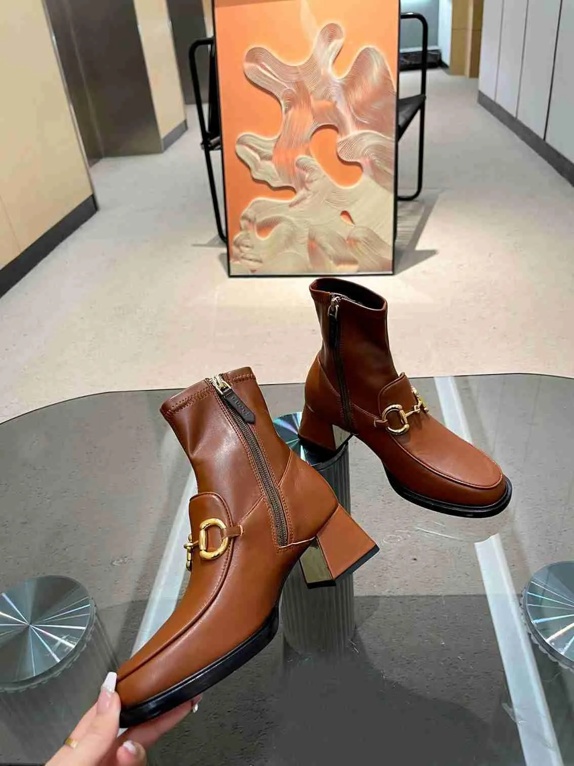 GG HORSEBIT PLAQUE ANKLE BOOTS BROWN 719830 1DO50 2347
