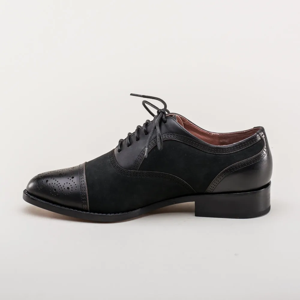 Gladys Vintage Cap Toe Oxfords (Black)