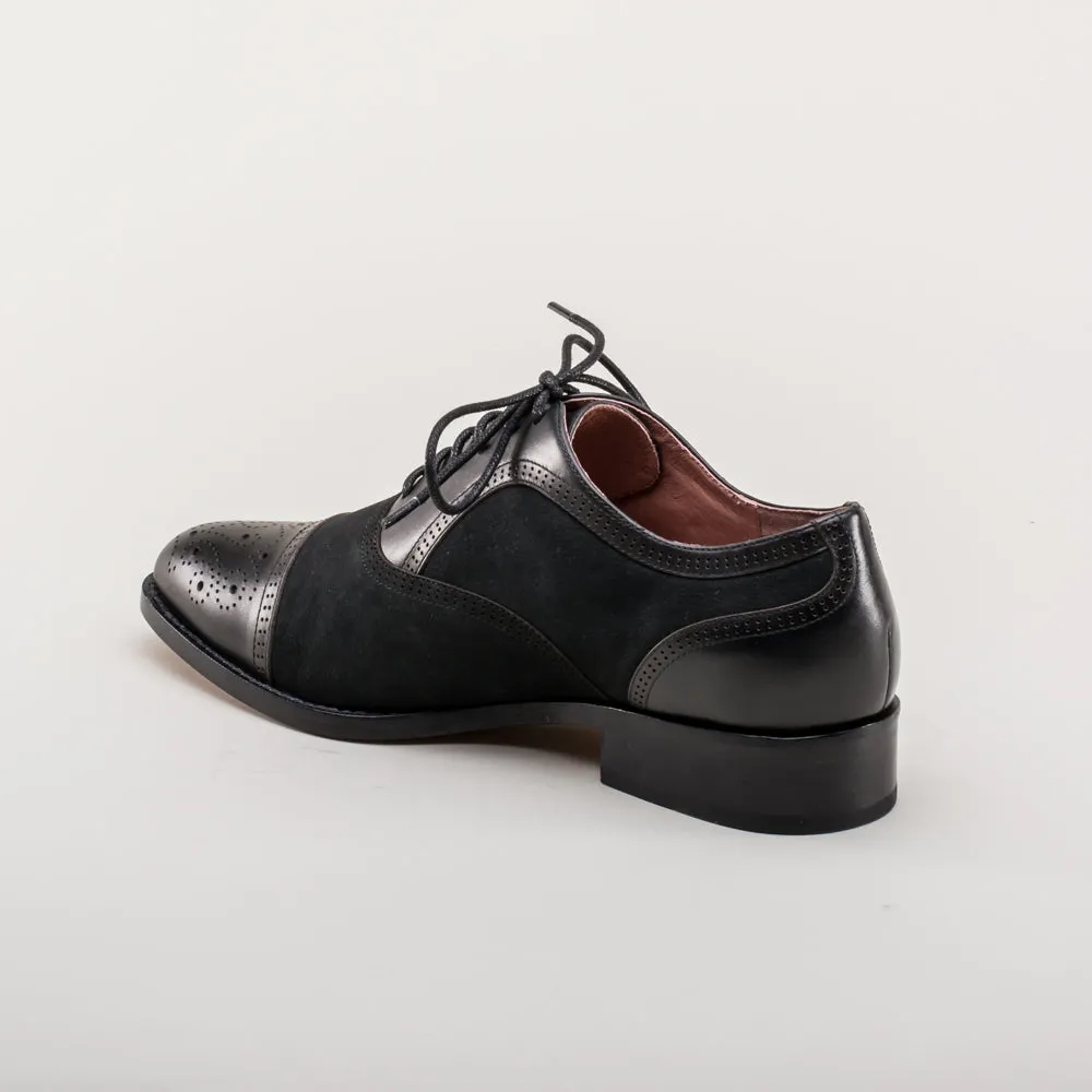 Gladys Vintage Cap Toe Oxfords (Black)