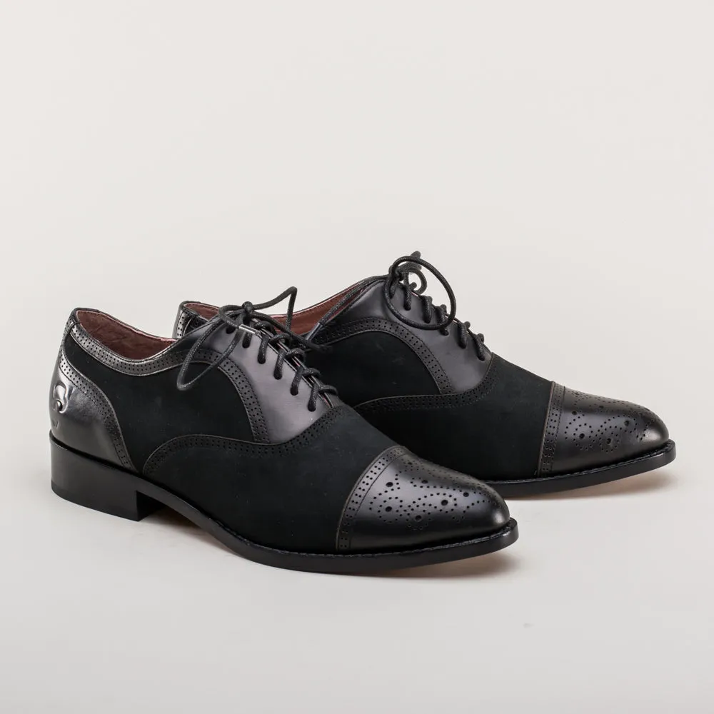 Gladys Vintage Cap Toe Oxfords (Black)