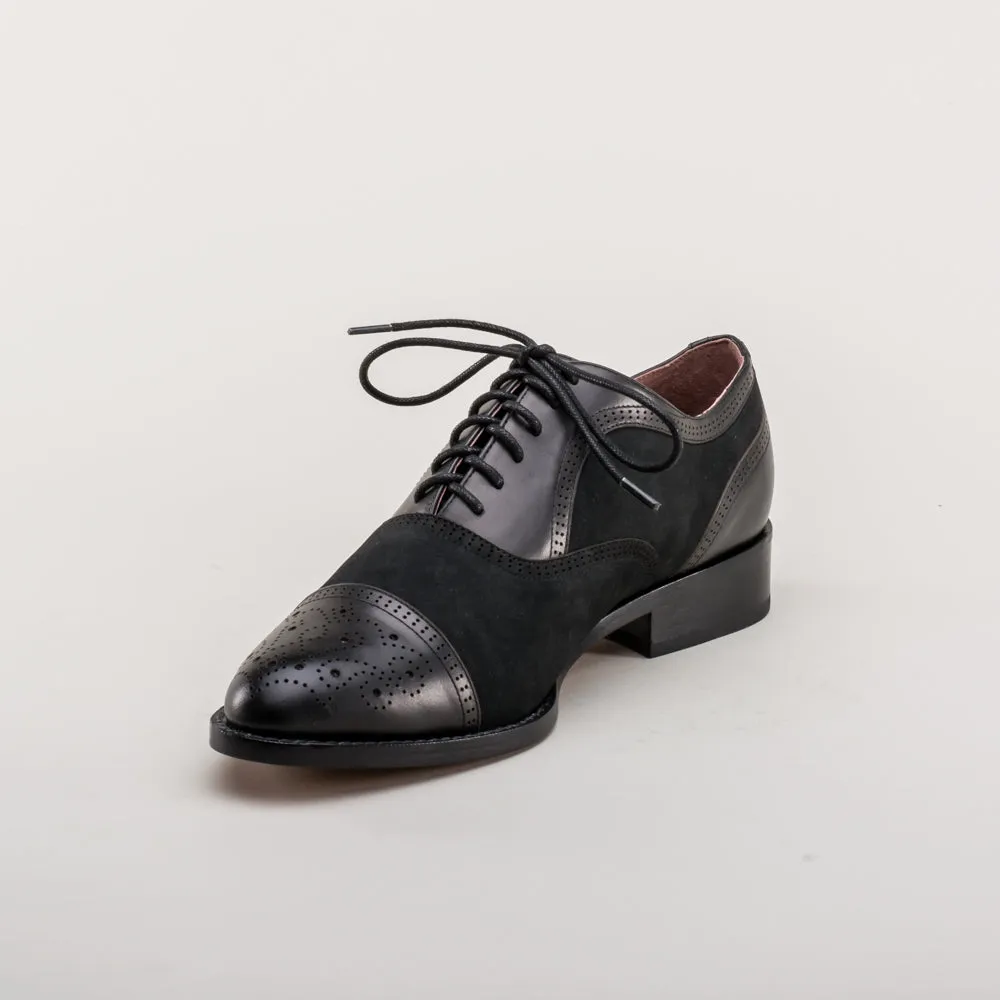 Gladys Vintage Cap Toe Oxfords (Black)