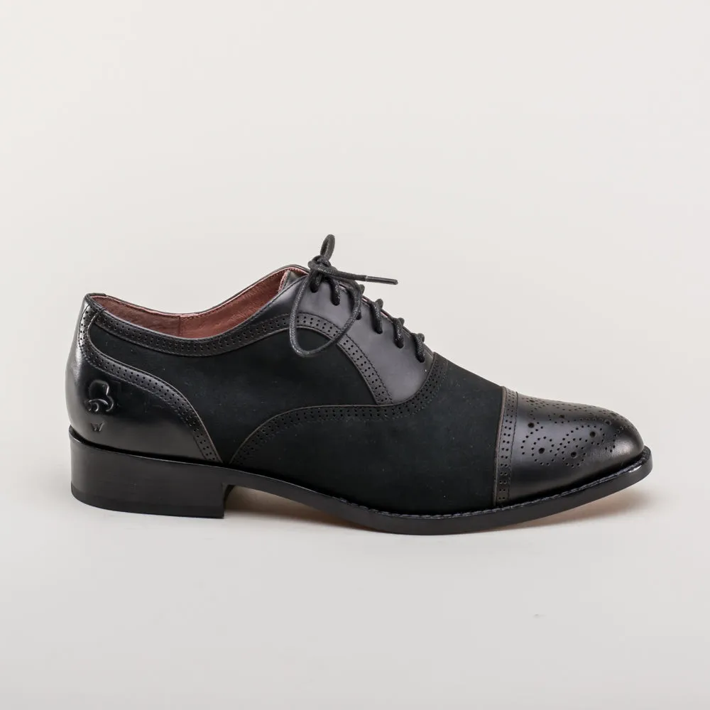 Gladys Vintage Cap Toe Oxfords (Black)