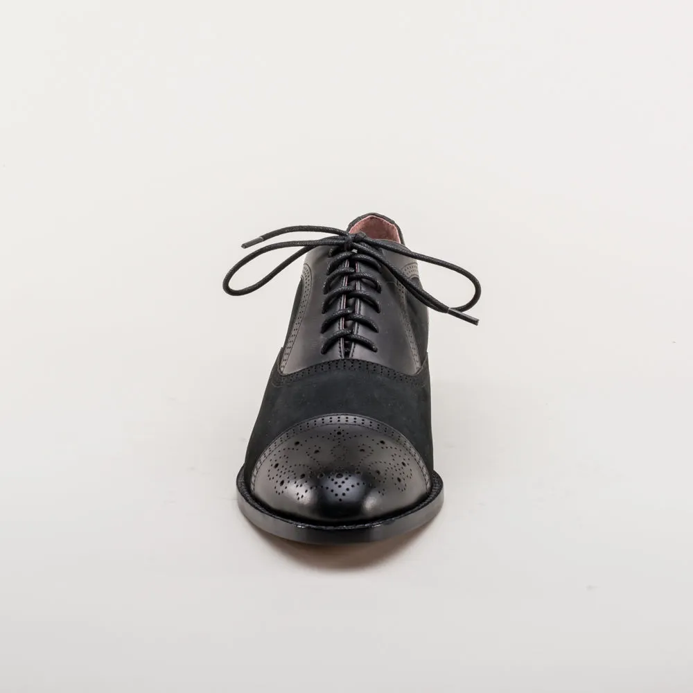 Gladys Vintage Cap Toe Oxfords (Black)