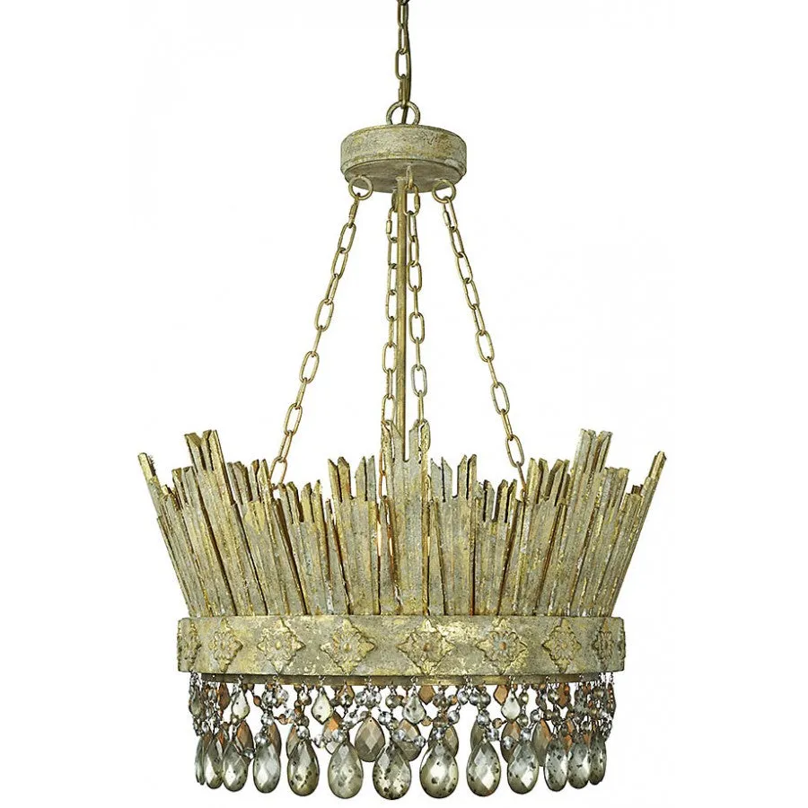 Glam Wood Chandelier with Crystals Antique Gold Finish