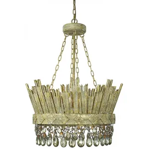 Glam Wood Chandelier with Crystals Antique Gold Finish
