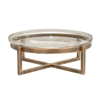 Glass Serving Tray with Metal Stand - 2 pc set