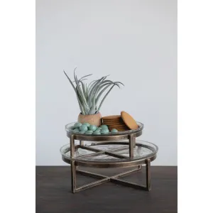 Glass Serving Tray with Metal Stand - 2 pc set