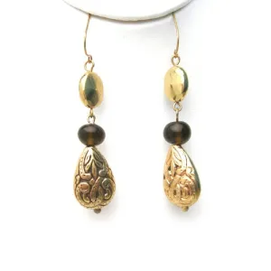 GOLD BROWN SCROLL PATTERN DROP EARRINGS  #SE19017_GLD-BRW (RC12/R-RH7)