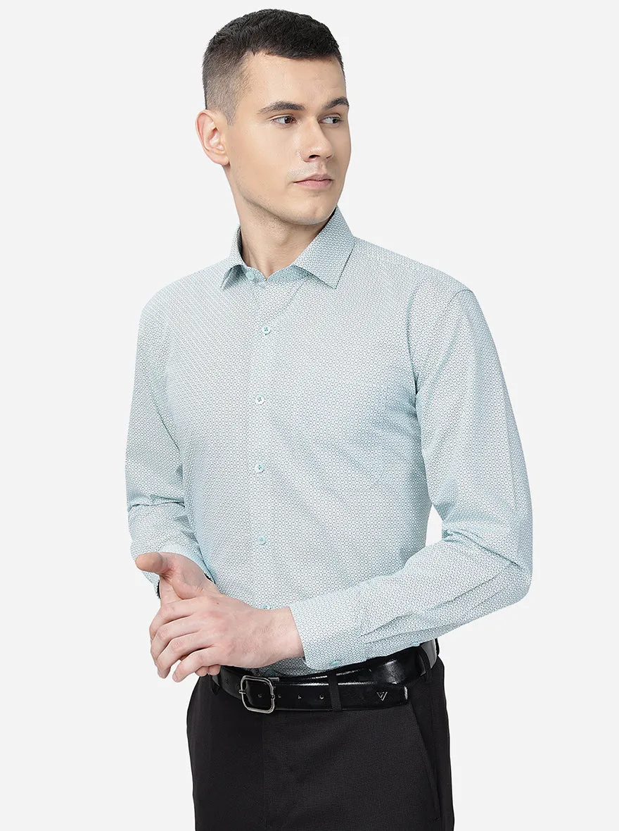 Green Printed Regular Fit Formal Shirt | JadeBlue