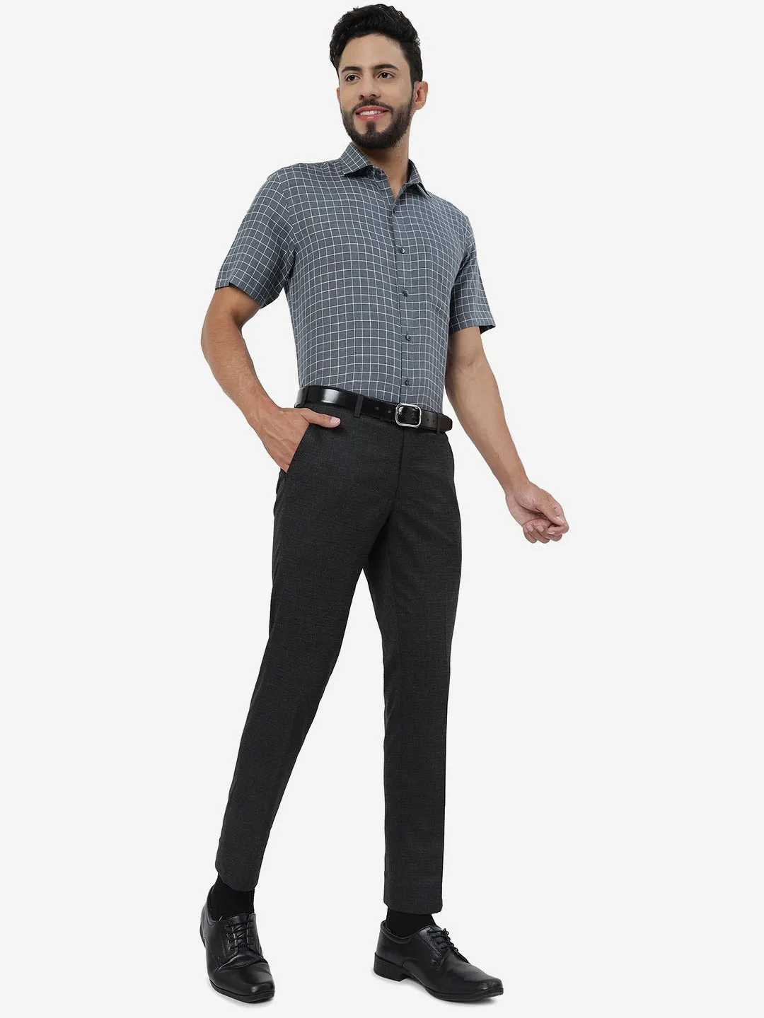 Grey Checked Regular Fit Formal Shirt | JadeBlue