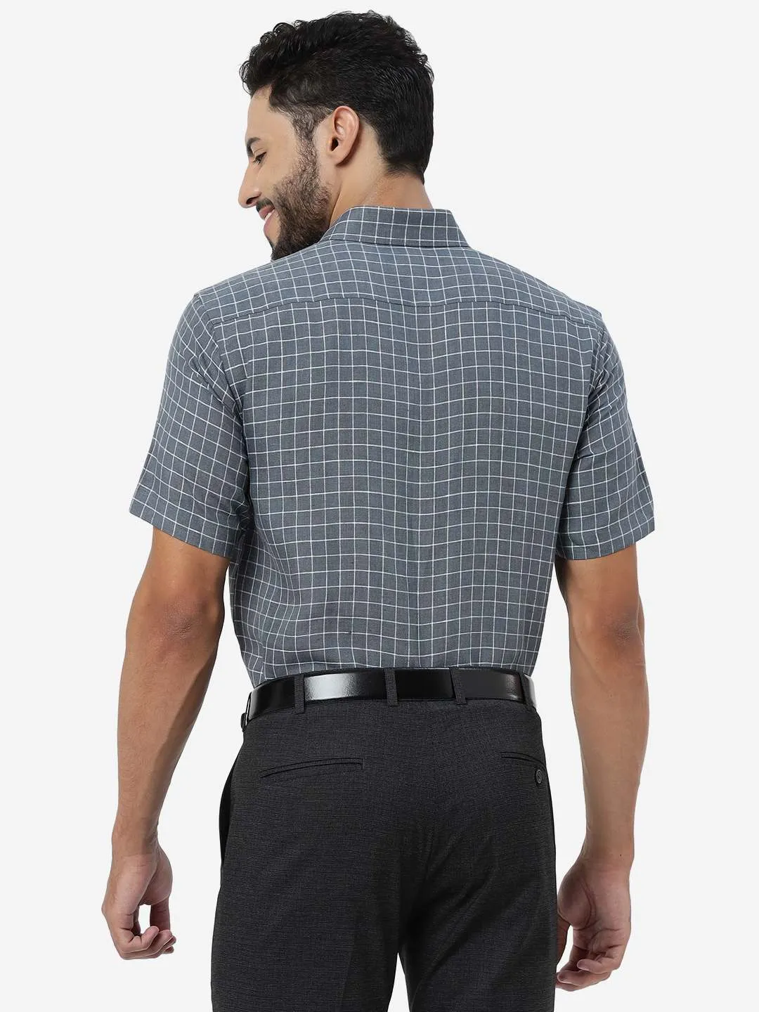 Grey Checked Regular Fit Formal Shirt | JadeBlue