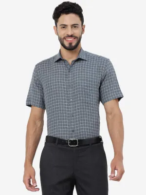 Grey Checked Regular Fit Formal Shirt | JadeBlue