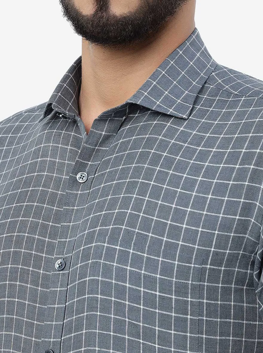 Grey Checked Regular Fit Formal Shirt | JadeBlue