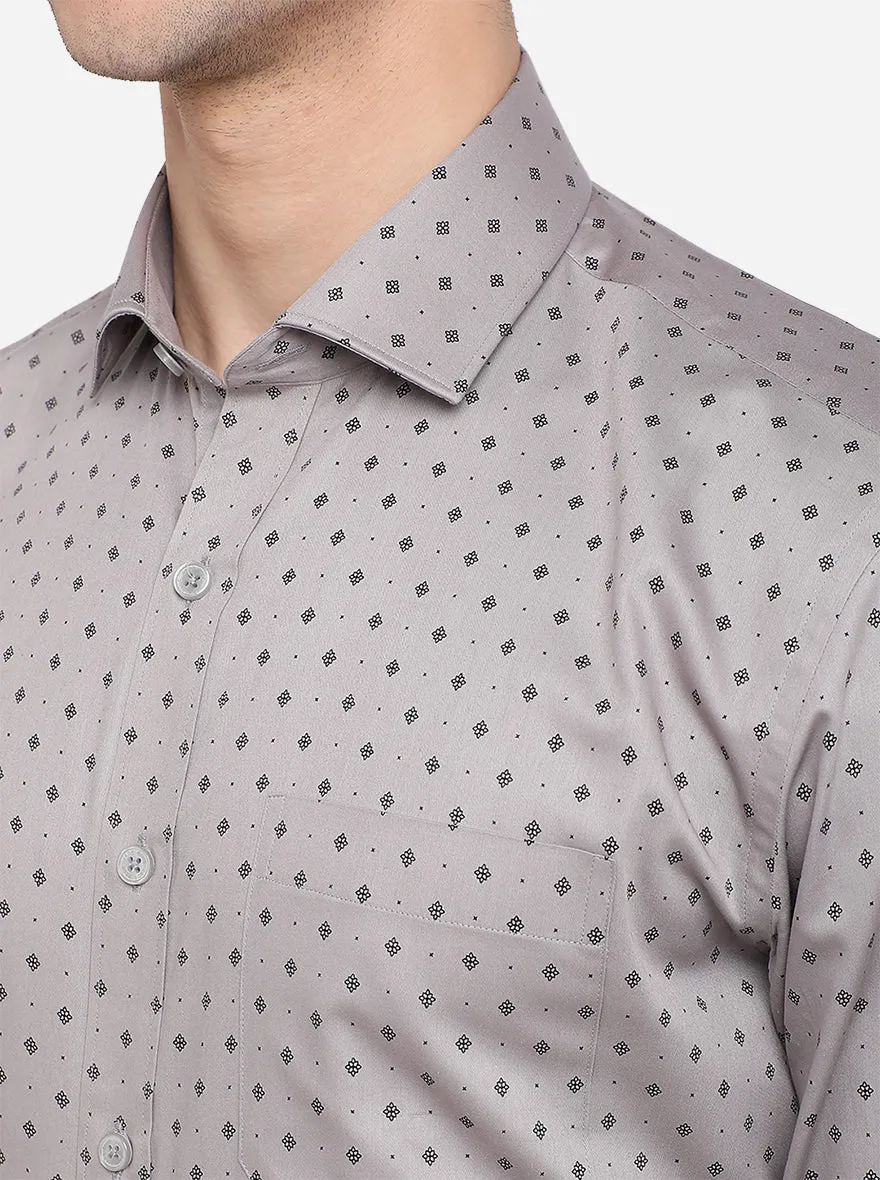 Grey Printed Regular Fit Formal Shirt | JadeBlue