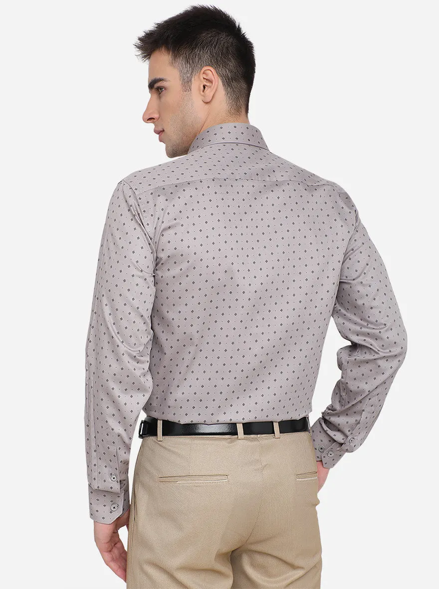 Grey Printed Regular Fit Formal Shirt | JadeBlue