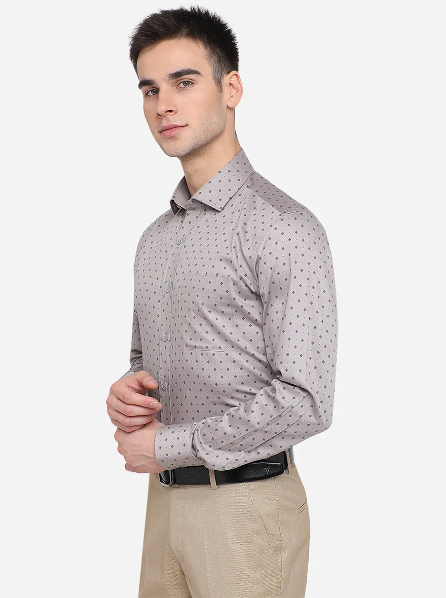 Grey Printed Regular Fit Formal Shirt | JadeBlue