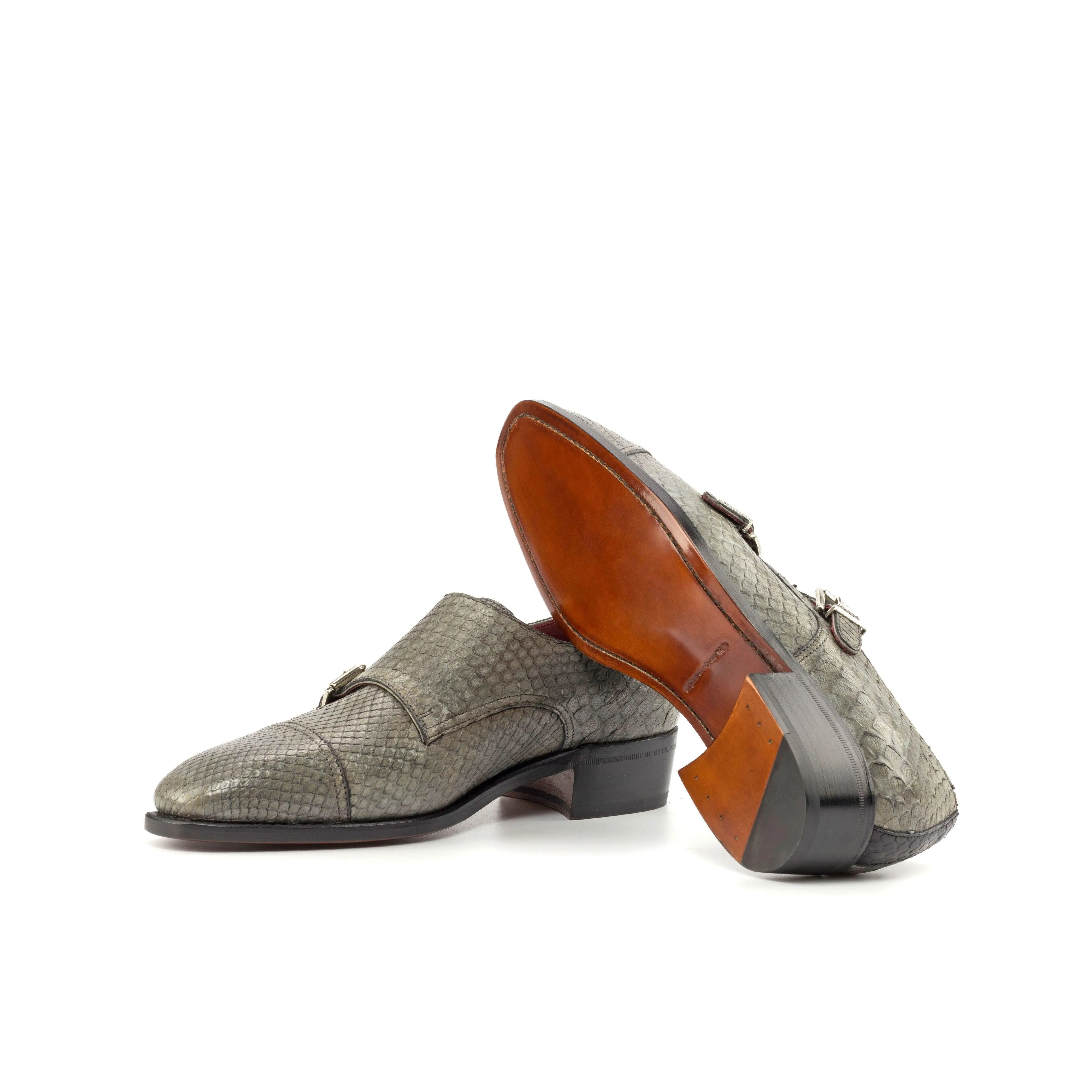 Grey Python Double Monk Shoes
