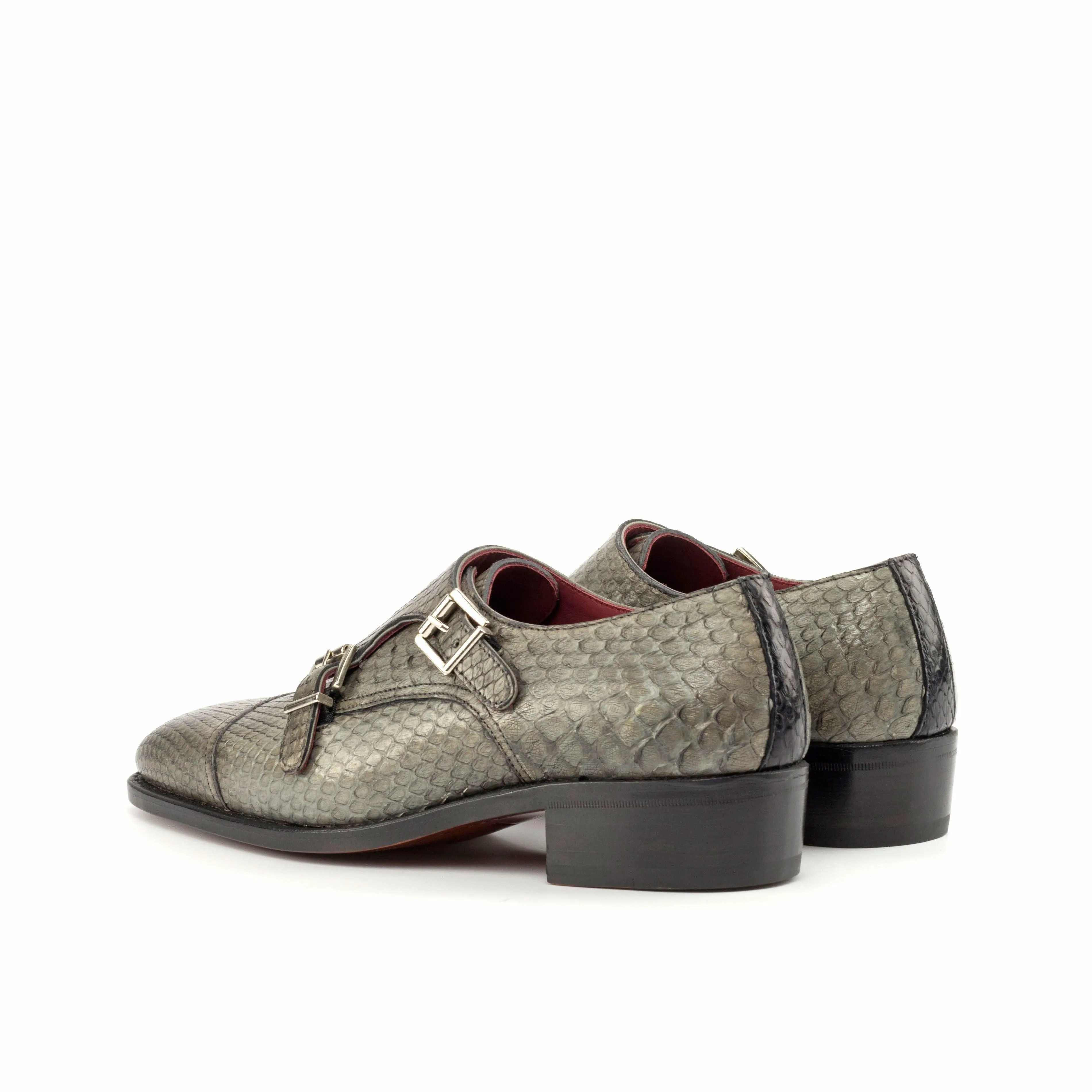 Grey Python Double Monk Shoes