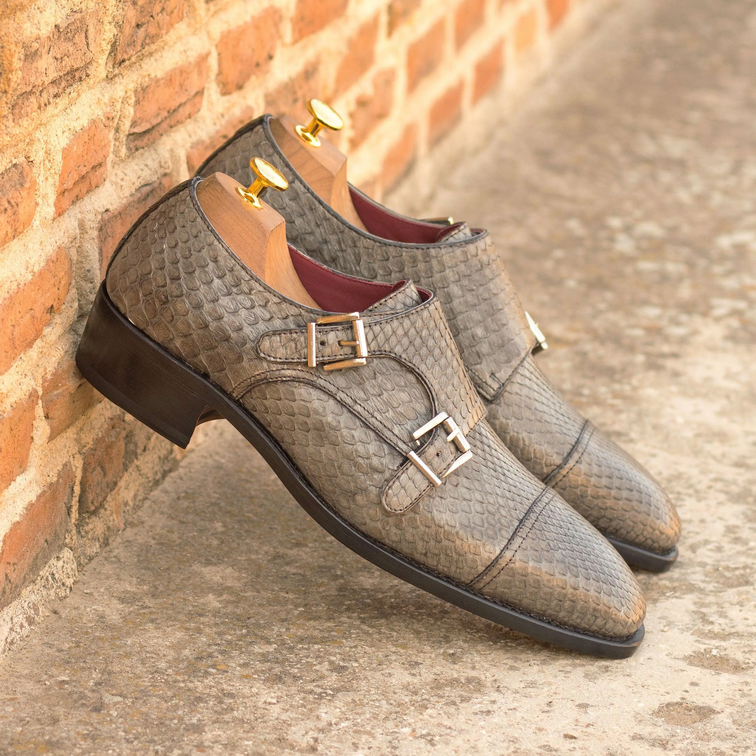 Grey Python Double Monk Shoes