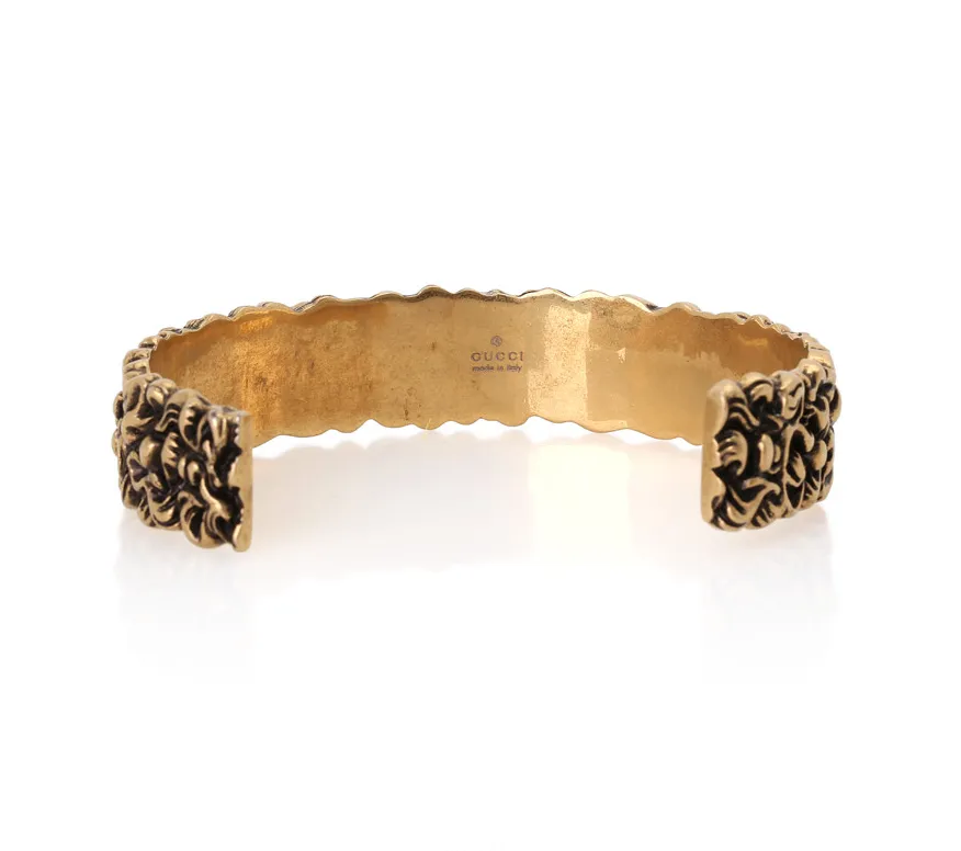 Gucci Lionhead Mane Cuff Bracelet in Antique Gold