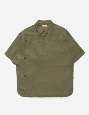 HEMP ASYM MONK SHIRT - OLIVE