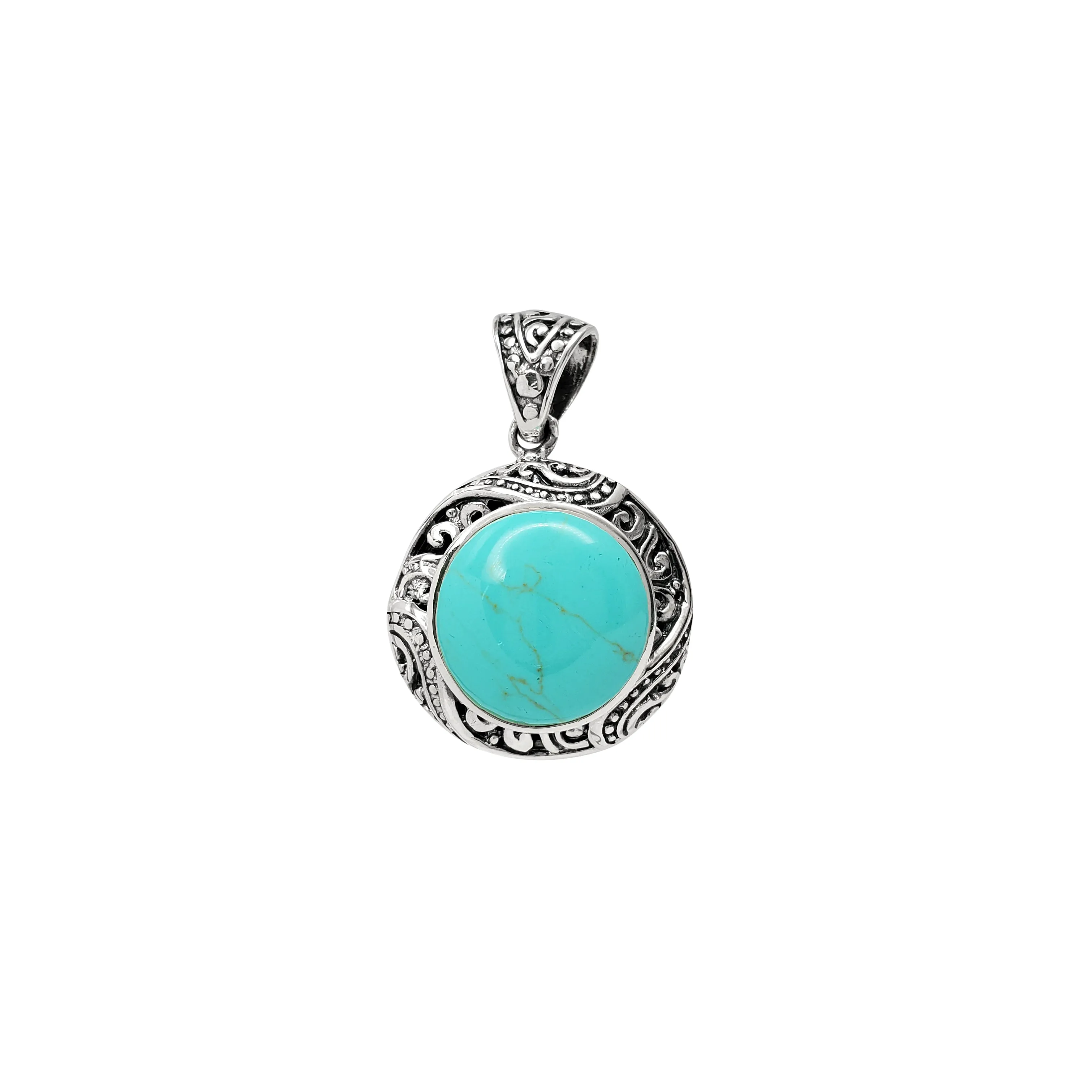 Howlite Antique-Finish Round Pendant (Silver)