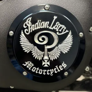 Indian Larry Logo Twin Cam Derby Cover - Gloss Black   Aluminum