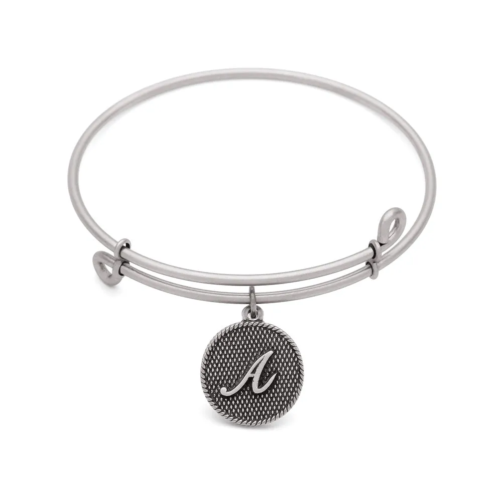 Initial A, Bangle Antique Silver Color Finish