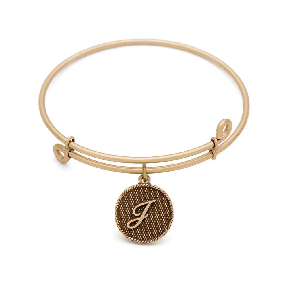 Initial J, Bangle Antique Gold Color Finish