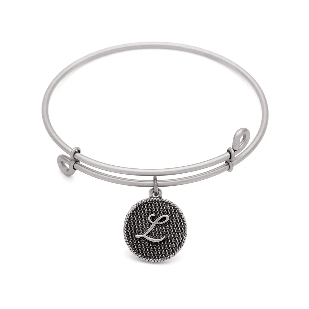 Initial L, Bangle Antique Silver Color Finish