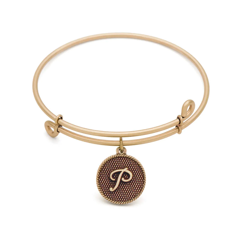 Initial P, Bangle Antique Gold Color Finish