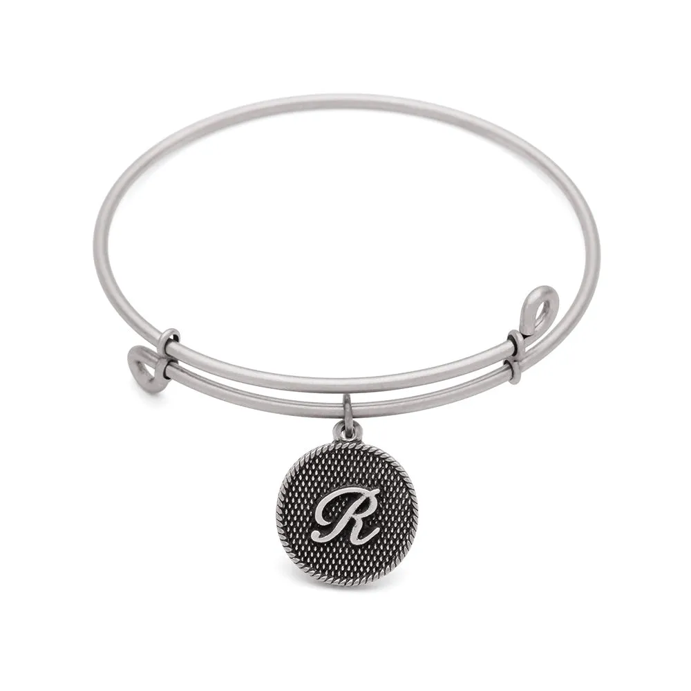 Initial R, Bangle Antique Silver Color Finish