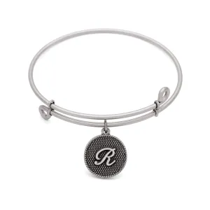 Initial R, Bangle Antique Silver Color Finish